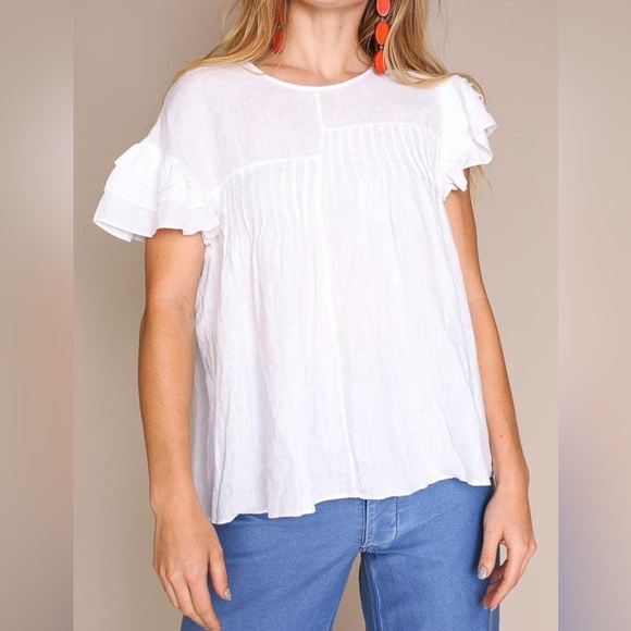 Rachel Comey Sense Top White Ruffle Linen 4 - Picture 1 of 9